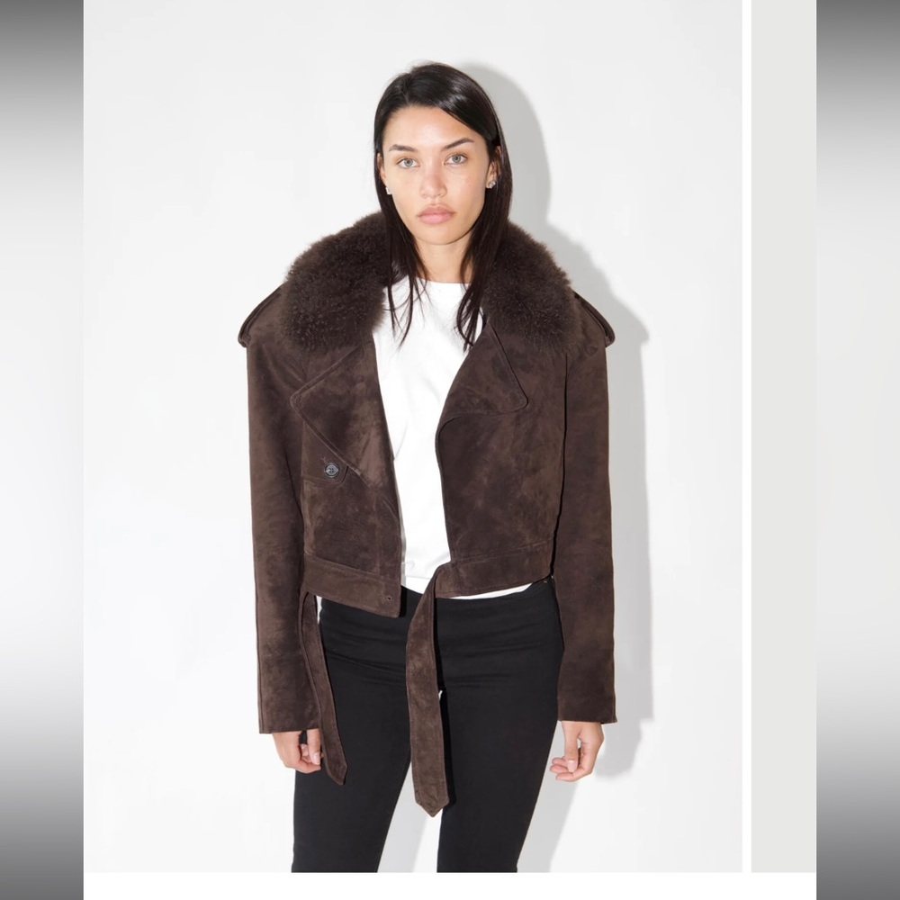 L.Cuppini Daria Brown Suede Women's Jacket with Fur Collar